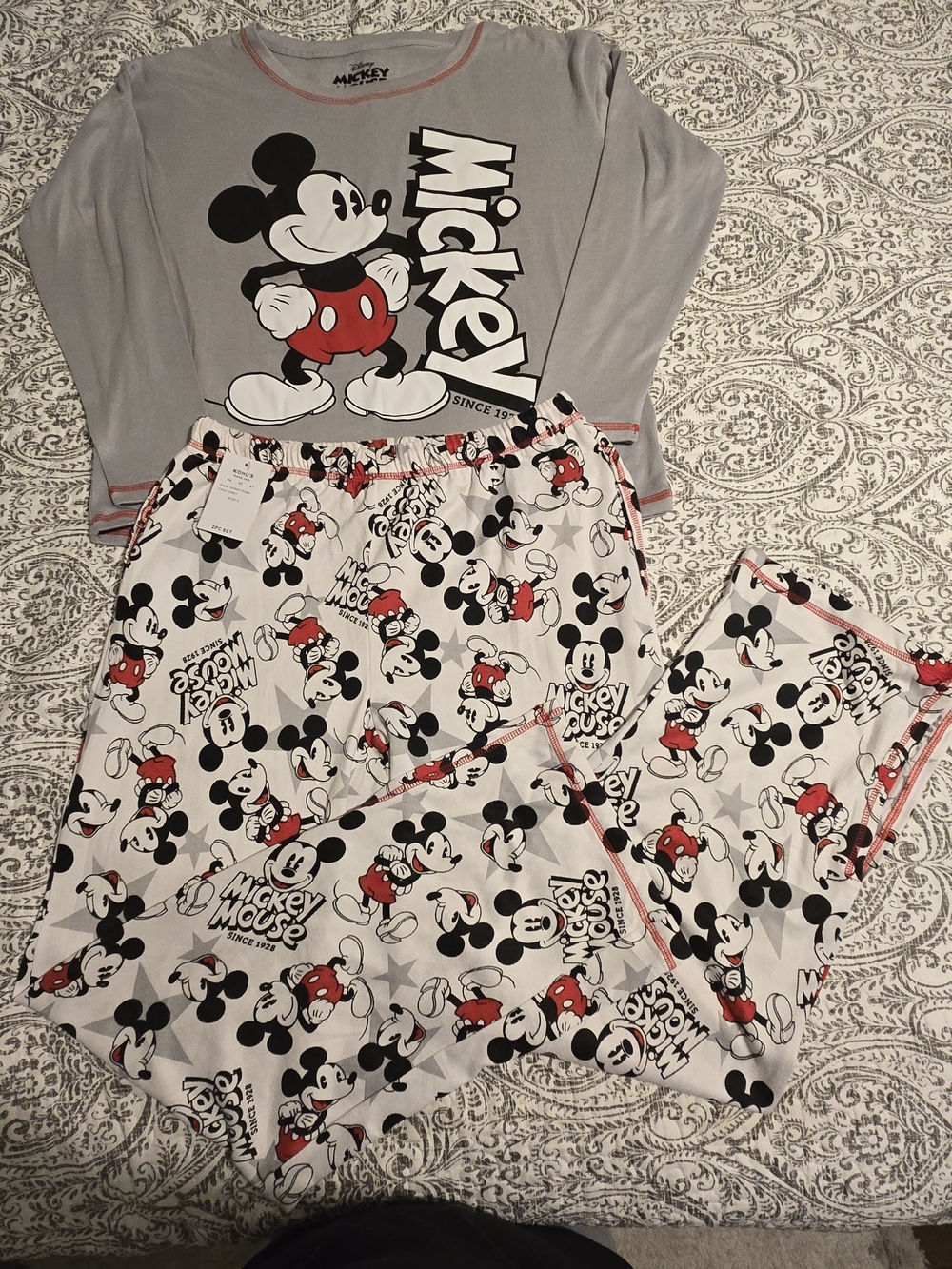 Disney Mickey Mouse Gray, White & Red Girls Pajama Set